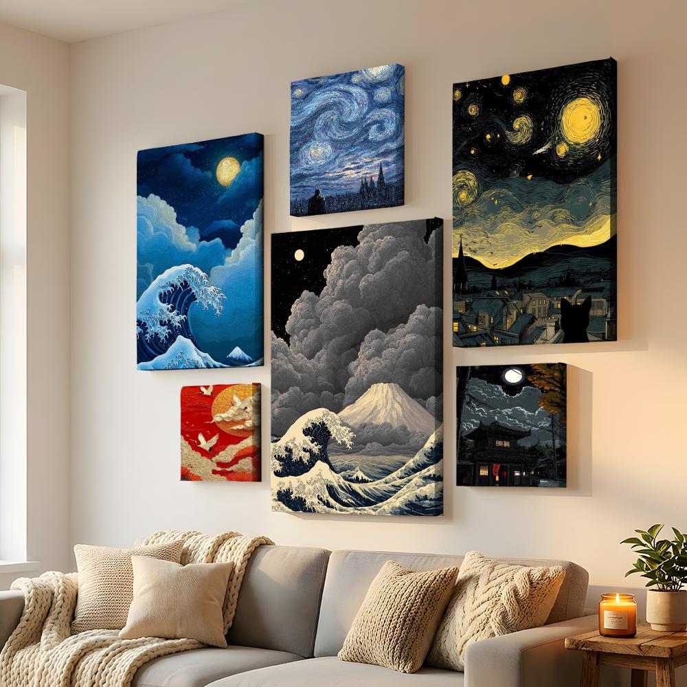 Home Decor Japandi Style - Japandi style Moonlit Waves Framed Wall