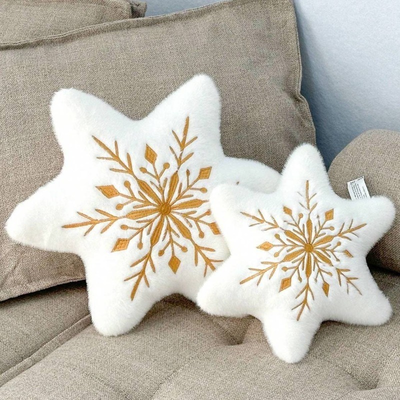 Decorative Throw Pillow - Snowflake Embroidered Pillow Cute Creativity Star