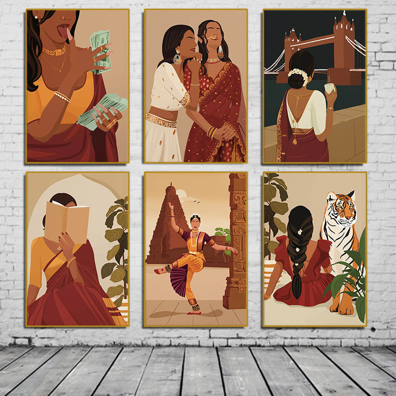 Home Decor Essentials - Indian Woman in Saree Reading Book