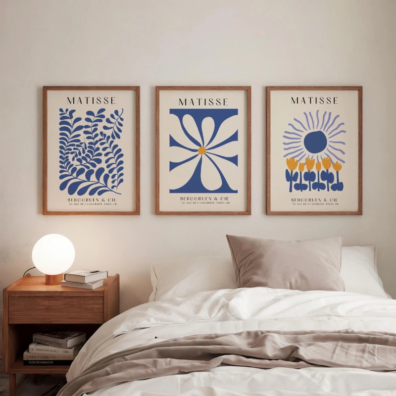 Home Decor Yellow - 3PCS Blue Yellow Matisse Canvas Wall