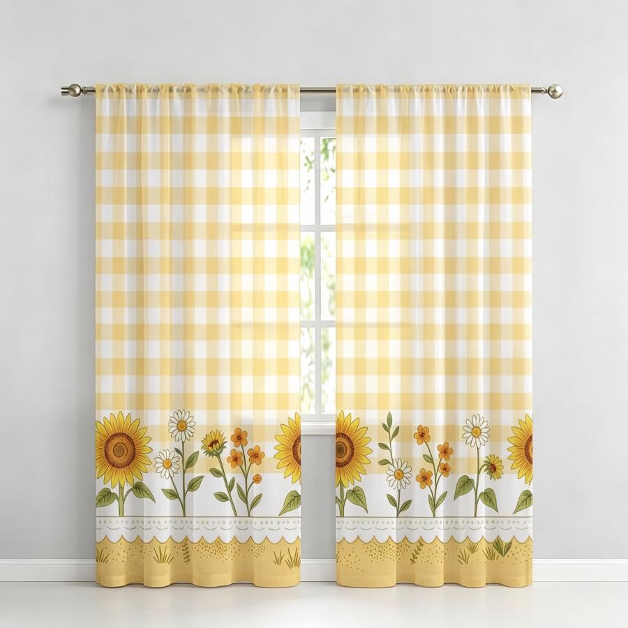 2PCS Digital Print Sheer Curta - Home Decor Yellow 评论和价格
