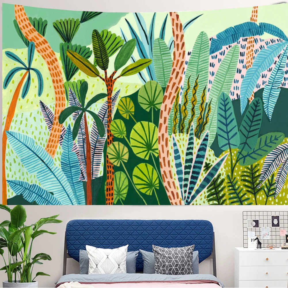 Tropical Green Plant Girl Wall - Home Decor Yoga 评论和价格