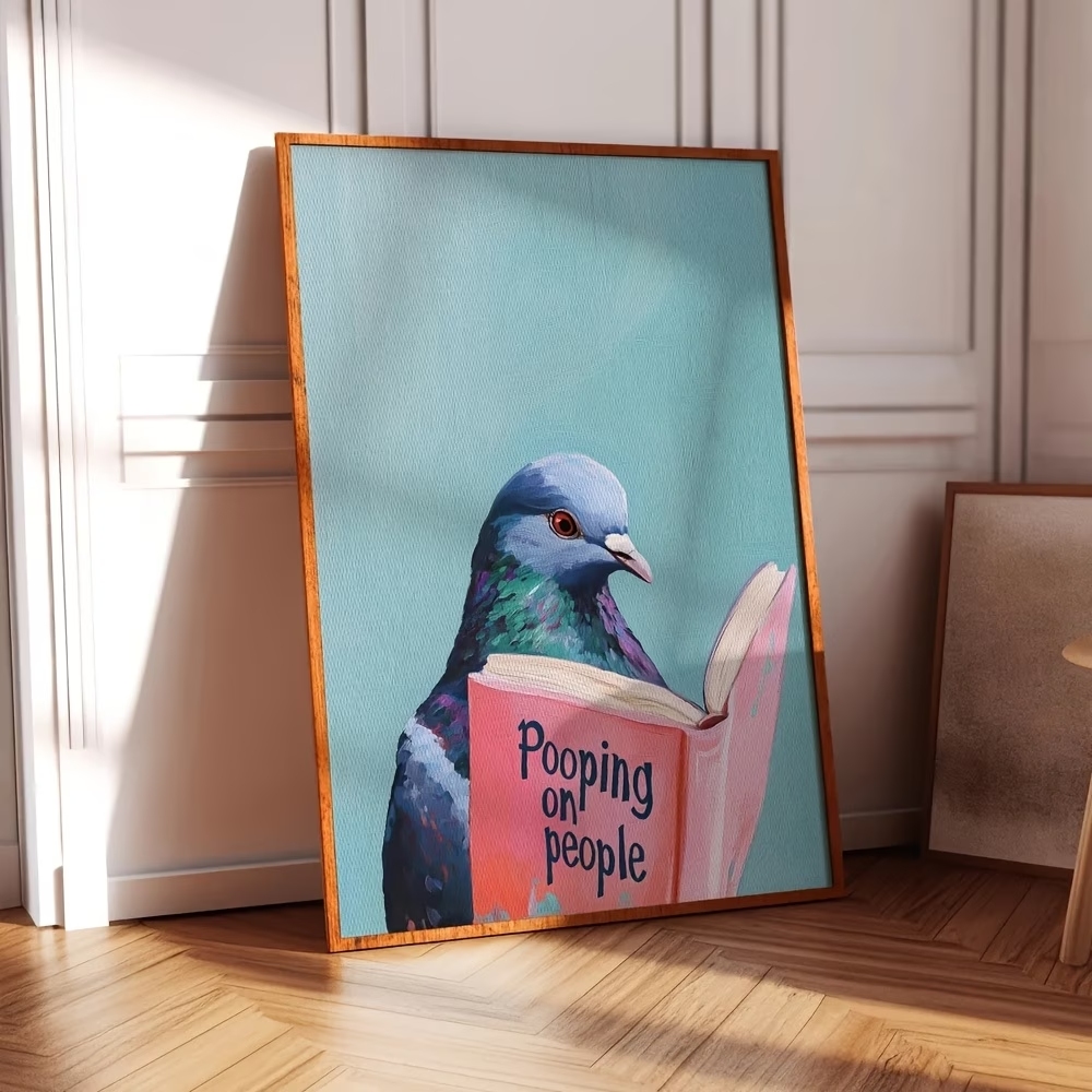 Modern Pigeon Reading Pooping  - Home Decor Wall Pictures 评论和价格