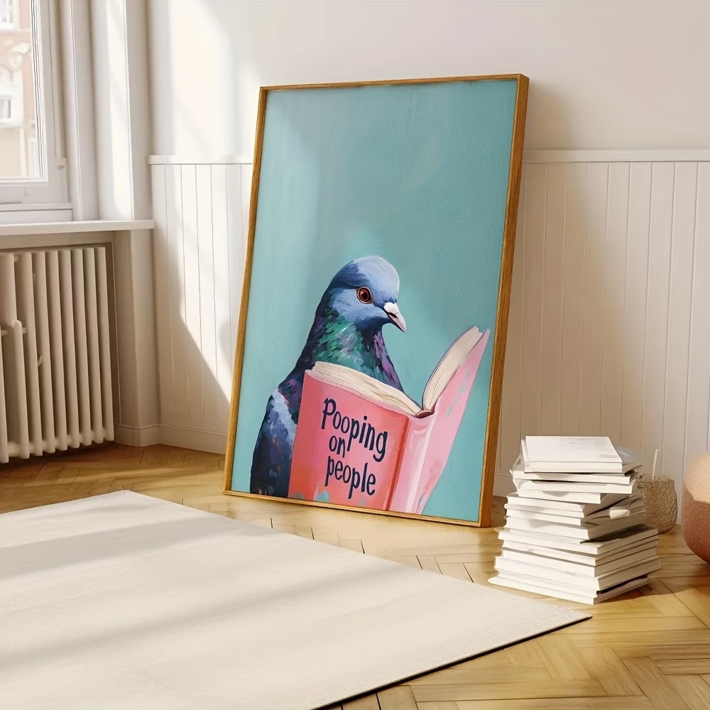 Modern Pigeon Reading Pooping  - Home Decor Wall Pictures 评论和价格