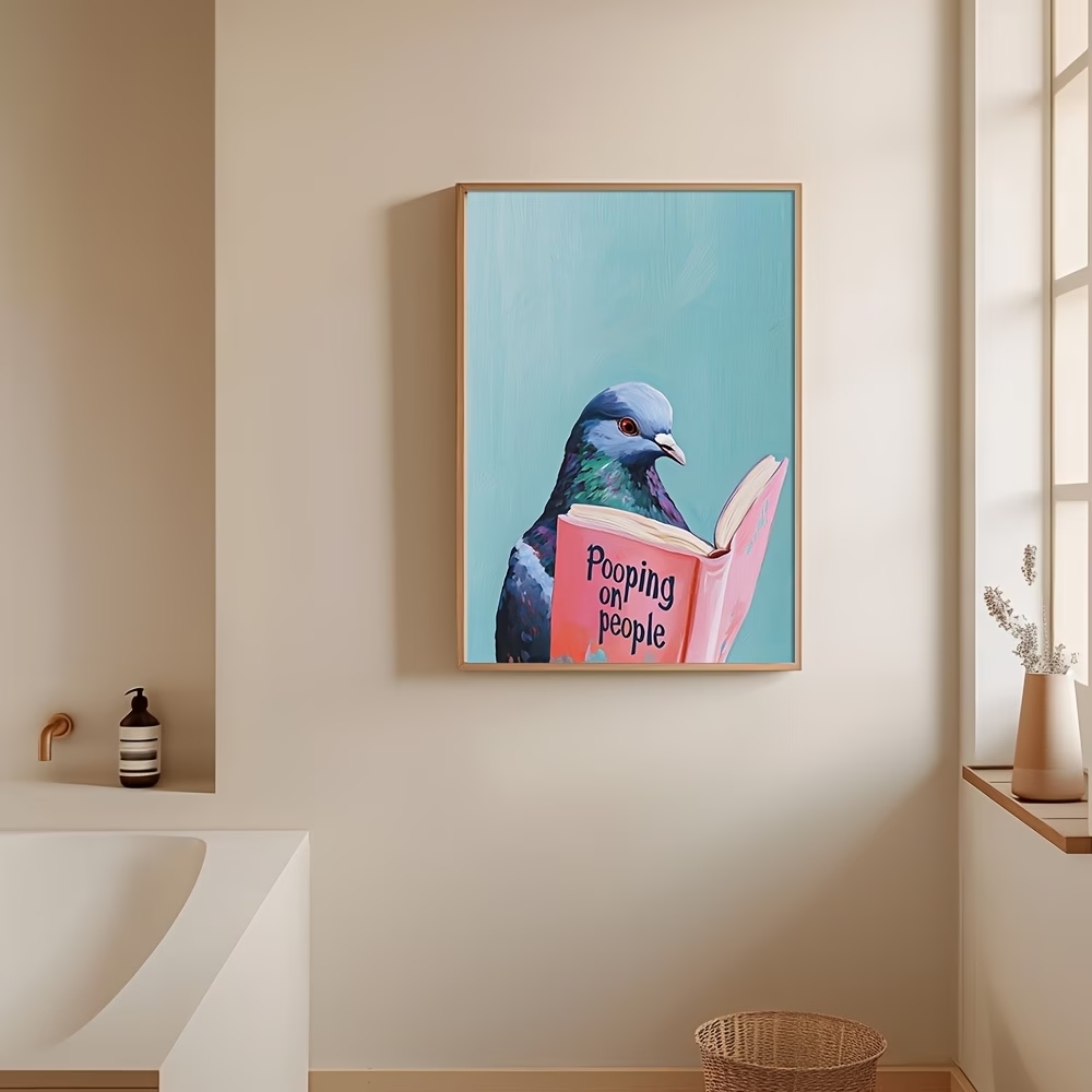 Modern Pigeon Reading Pooping  - Home Decor Wall Pictures 评论和价格