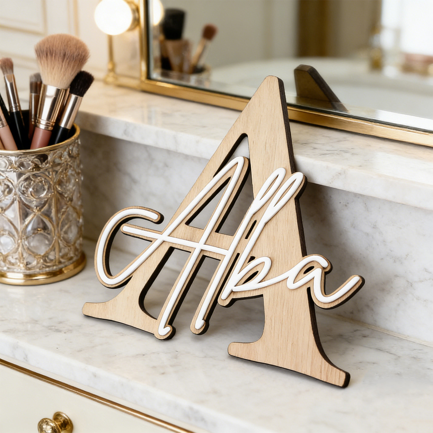 1pc Double-layer Wooden Name D - Home Decor For Birthday 评论和价格