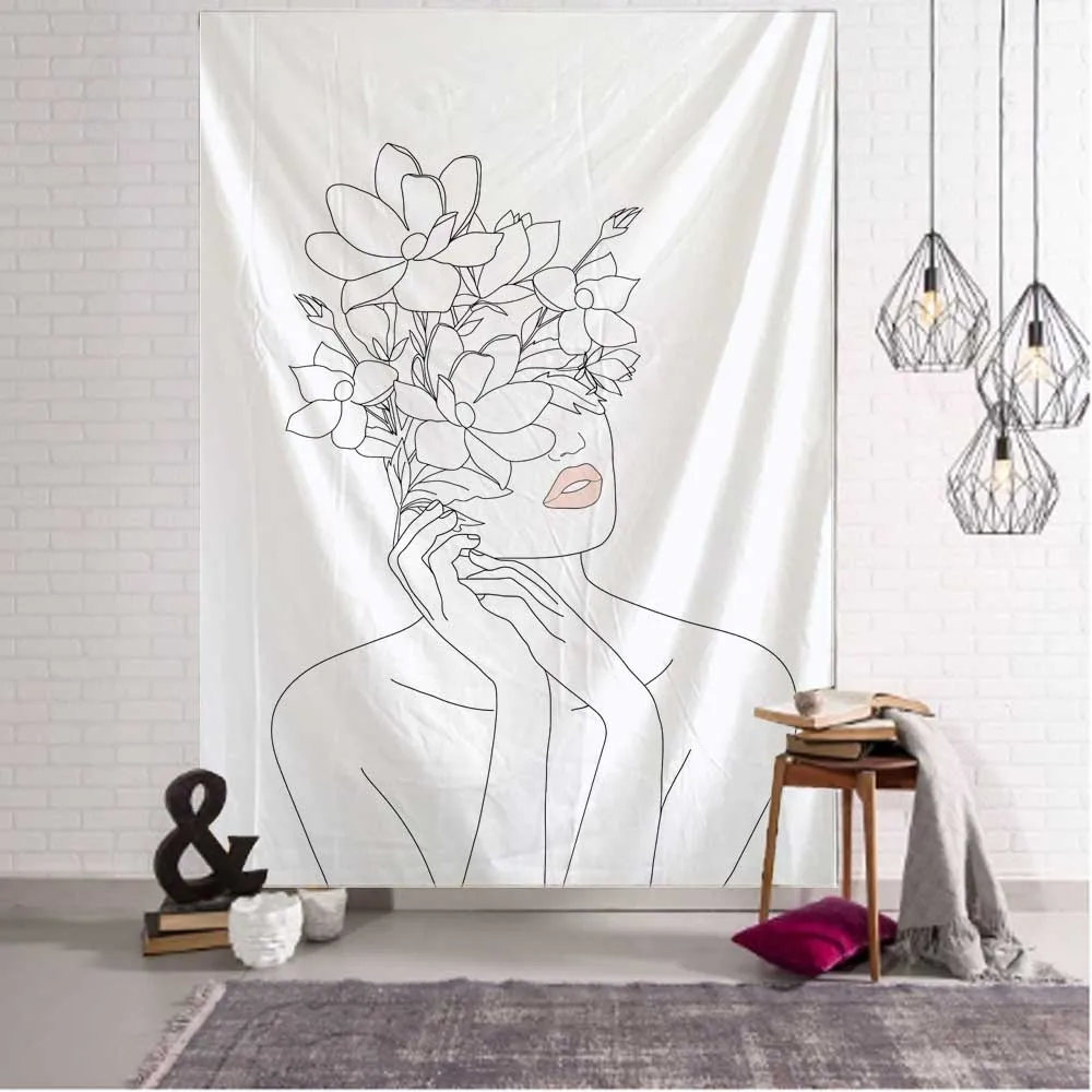 Simple Line Girl Tapestry Art  - Home Decor Yoga 评论和价格