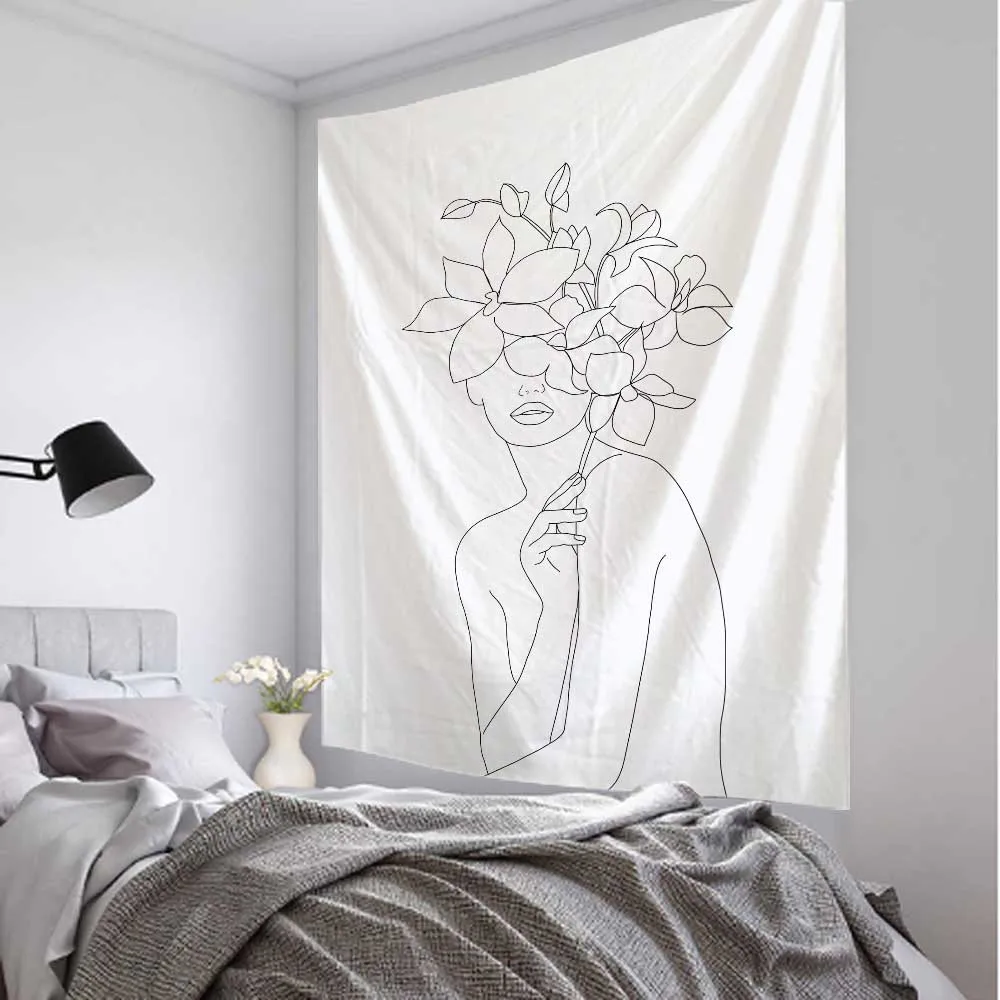 Simple Line Girl Tapestry Art  - Home Decor Yoga 评论和价格
