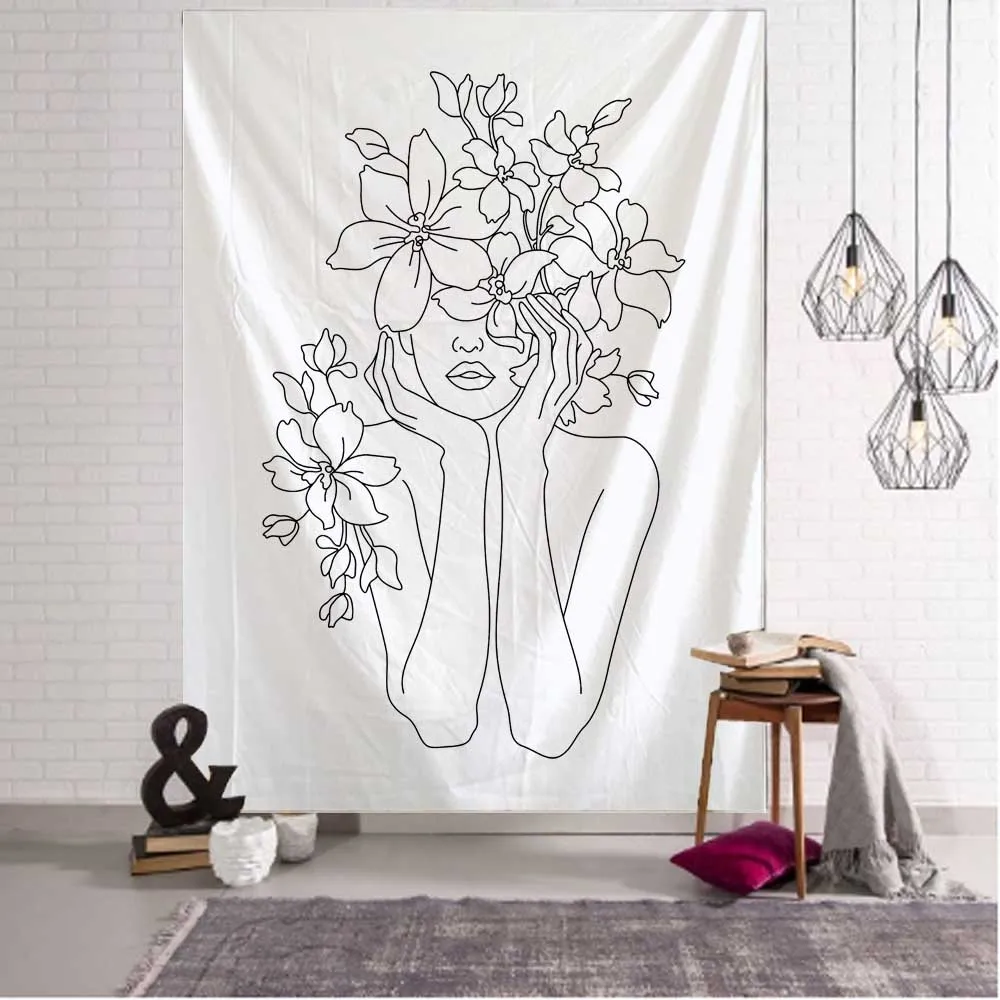 Simple Line Girl Tapestry Art  - Home Decor Yoga 评论和价格