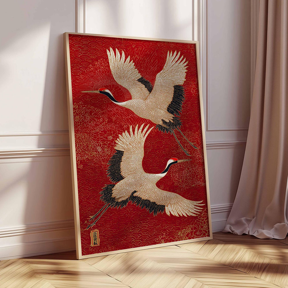 Japanese Flying Cranes Canvas  - Home Decor Japandi Style 评论和价格